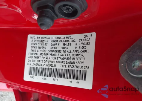 2018 Honda Civic Lx z USA, uszkodzony, nr VIN 2HGFC2F55JH595331